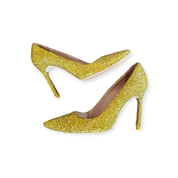 Manolo Blahnik Custom Yellow Strassed Rhinestone Heels Size 38.5